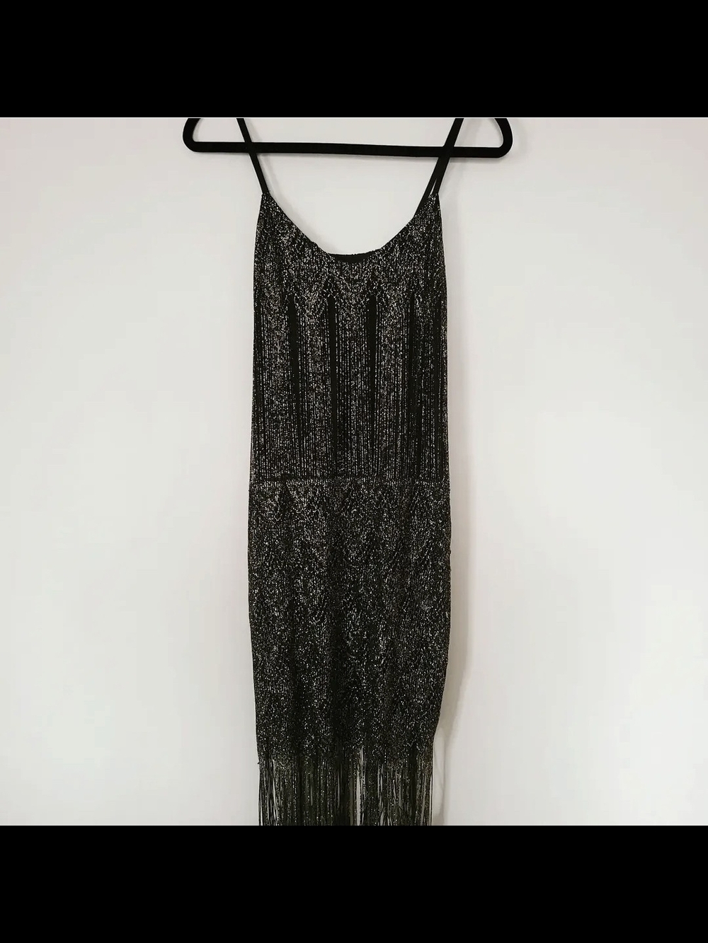 Vintage Guess Los Angeles Black Metallic Fringe Slip Dress